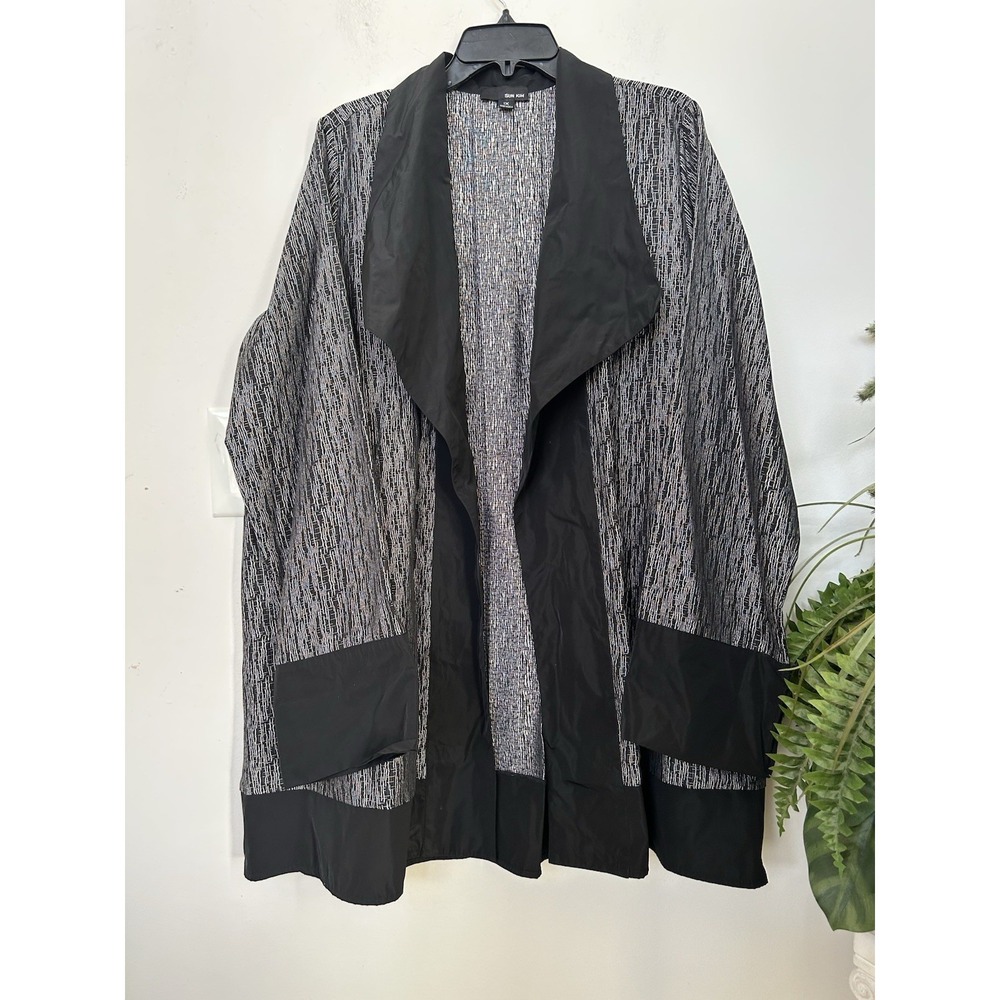 Sun Kim Full Open Coat Jacket Stand-Up Collar Drape Black Trim Women's Sz 1X